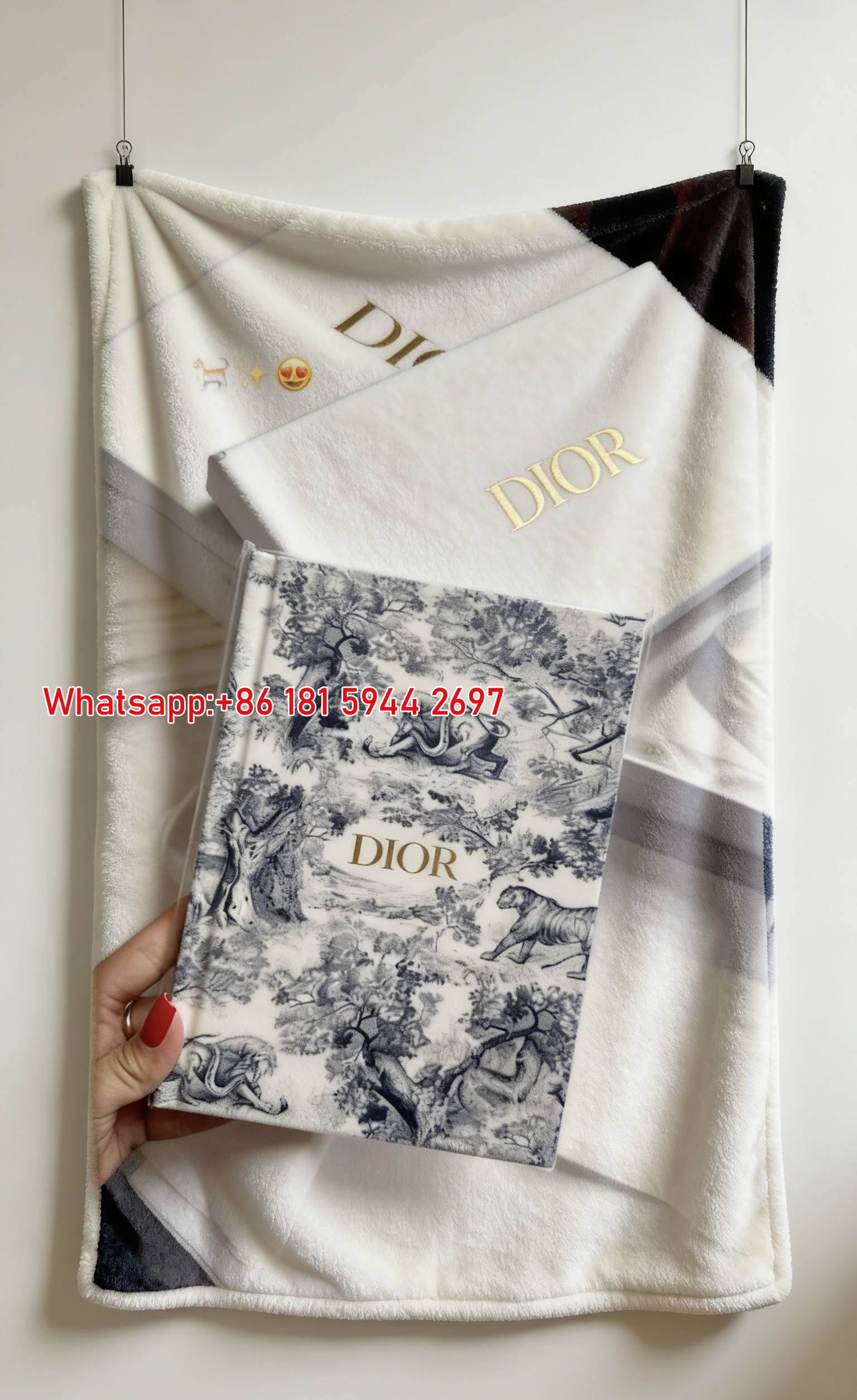 Dior Toile de Jouy Animal Sketch Flannel Sofa Throw Blanket D221